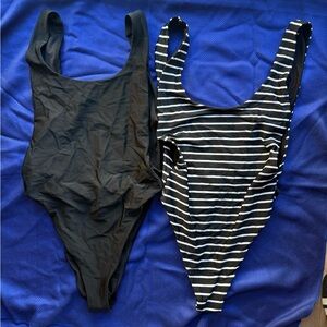 Aerie Black and Striped one piece swim